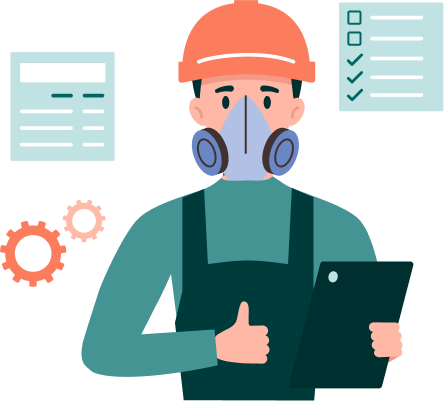 chemical management illustration en person som jobber med kjemikalier og som har personlig verneutstyr